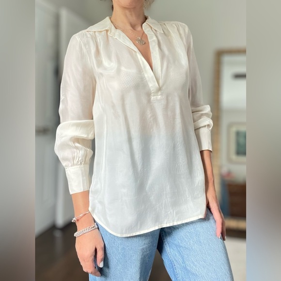 J. Crew Eco cupro-blend collared V-neck popover top - Picture 1 of 10
